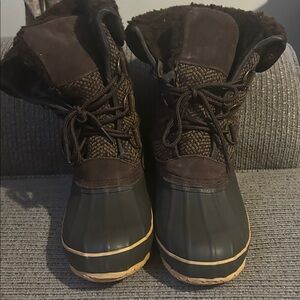 Brown and Black Lace-Up Winter Boots